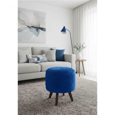 Imagem de Puff Pé Palito Redondo Não é Segredo Astracan Pelúcia Azul 40x45