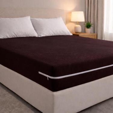 Imagem de Capa de Colchão Solteiro em Malha com Ziper Arte Cazza, Marrom