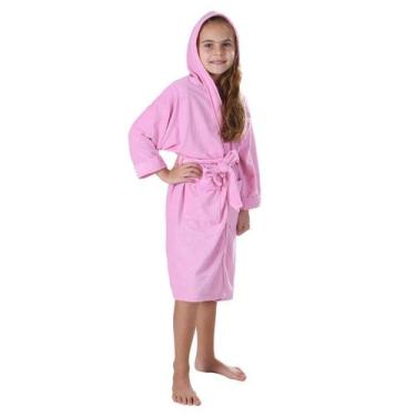 Imagem de Roupão Malha Felpuda Infantil M Quimono Cor Rosa Com capuz Bene Casa