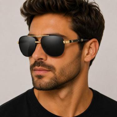 Imagem de Óculos De Sol Masculino Polarizado Uv400 Luxuoso Vinkin 381 Dourado, D