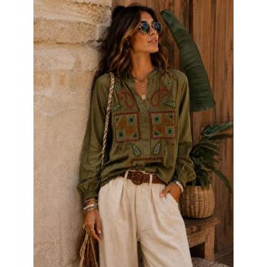 Imagem de Bata Indiana Bordada Boho Chic Verde Oliva Importada - GG - Deeyaa Ind