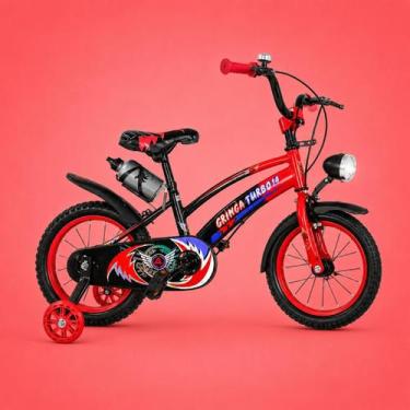 Imagem de Bicicleta Infantil Aro 14 Old School Vermelha 3 a 7 Anos LED Pneu Gros