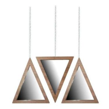 Imagem de Trio De Espelhos Triângulos Moldura Marrom Com Correntes - Crie Casa