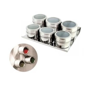 Imagem de Kit 6 Porta Temperos e Condimentos Pote Magnético em Inox