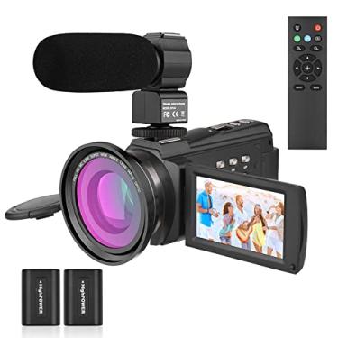 Imagem de 4K/60FPS 48MP WiFi Conjunto de Câmera de Vídeo Digital 1 Gravador de Filmadora + 1 Microfone + 1 Controle Remoto + 2 Baterias + 1 Lente de Câmera com Zoom de 16X Tela sensível ao toque de 3