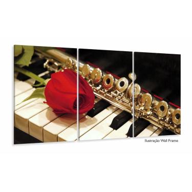Imagem de Quadro Piano Flauta E Rosa Instrumentos Em Tecido 3 Peças