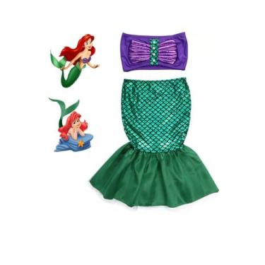 Imagem de Fantasia Pequena Sereia Ariel Vestido Cauda Princesa Disney 4-5 Anos -