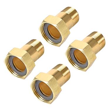 Imagem de uxcell — Bico Hex de latão com ajuste de cachimbo PT 3/4 macho X PT1 fêmea conector rosqueado para acoplamento de medidor de água 52 mm de comprimento 4 peças