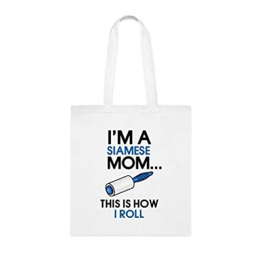 Imagem de I'M A Siamese Mom This Is How I Roll Tote bag, presente para mãe siamesa, bolsa de ombro mãe siamesa, bolsas reutilizáveis para mãe siamesa, presente para mãe da filha favorita, filho e filhos, Branco
