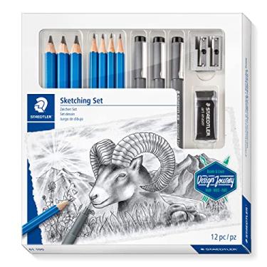Imagem de STAEDTLER Conjunto de arte Mars Lumograph | Kit de desenho com lápis de arte, canetas de desenho, borracha e apontador de furo duplo (61 100)
