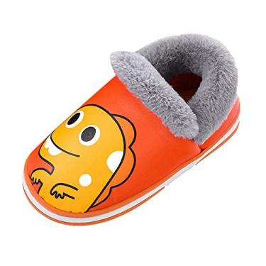 Imagem de Chinelos fofos para crianças sapatos de pelúcia para uso interno chinelos para casa meninas quentes meninos desenhos animados algodão infantil (laranja, 30)