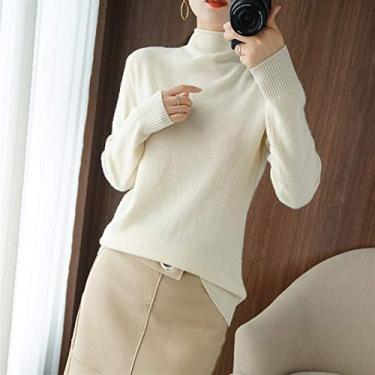 Imagem de Novo suéter feminino semi-gola alta fino e puro encaracolado slim suéter, base de malha suéter-camelo (cor: branco Atenas, tamanho: EGG) pequena surpresa