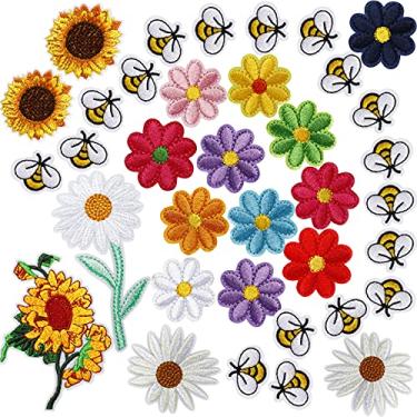 Imagem de 36 Pçs Bordados Apliques de Abelha Margarida Costurar em Remendos de Flor Apliques para Roupas Decorações de Costura Bonito Bumble Girassol Margarida
