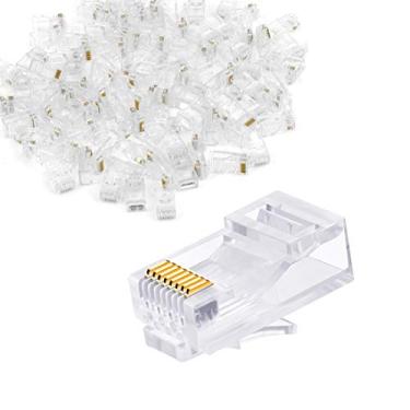 Imagem de Cat6 RJ45 8P8C conectores de cabo Ethernet Cat5 5e Cat6 6a conectores padrão RJ45 plugue UTP cabo de rede sólida cabeça transparente (pacote com 100), 50 Of Pack- Cat6 Ends, 50 Of Pack- Cat6 Ends