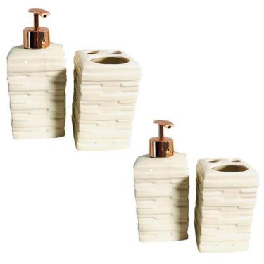Imagem de Kit Para Banheiro Com 4 Peças Kit Banheiro Porcelana Lavabo - Dratini