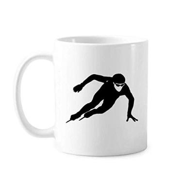 Imagem de Caneca de cerâmica com contorno de esporte de inverno preta patinação xícara de porcelana de café