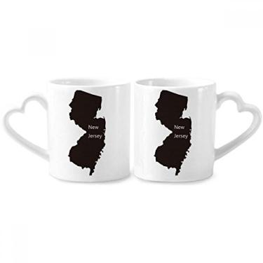 Imagem de Conjunto de canecas de porcelana para casais, mapa dos EUA, New Jersey, coração