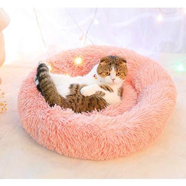 Imagem de Cama de cachorro redonda de pele sintética Donut Nesting Cave Cat Bed para gatos e cães pequenos e médios, Kitty Puppy Sofa Warm Cushion Pet Bed in Winter-Pink-XS:40x40cm little surprise