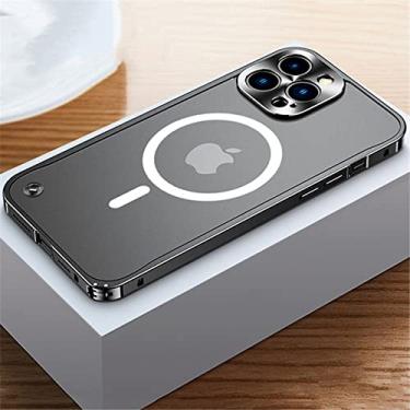 Imagem de Capa de telefone magnética de metal para iPhone 12 13 14 Pro Max Mini para iPhone 14Plus para carregamento sem fio Capas foscas de alumínio, pretas, para iphone 14pro