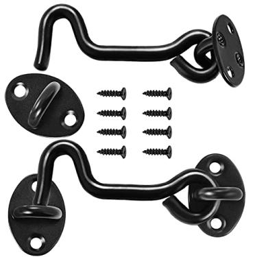 Imagem de Gancho de cabine e fecho, pacote com 2 travas para porta de celeiro de 10 cm e ganchos de privacidade, trava para porta de cabine melhor para janela, quarto, porta deslizante (preto)