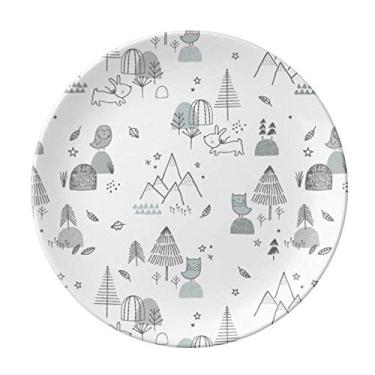 Imagem de Prato decorativo de porcelana com desenho de pássaro da montanha e estrela de grama