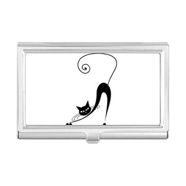 Imagem de Black Cat Stretch Halloween Animal Art Outline Porta-cartão de visita Carteira de bolso