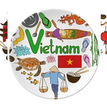 Imagem de Prato de porcelana decorativa com bandeira nacional do Vietnã Love Heart Landscap