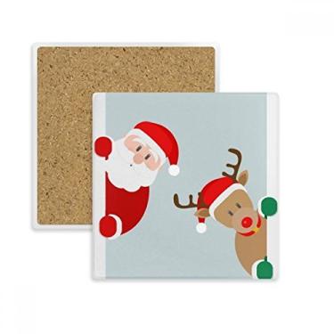 Imagem de Porta-copos de Natal Papai Noel, alce, peep quadrado, suporte subplaca, pedra isolante
