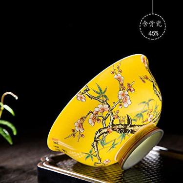 Imagem de LOOPIG Tigela única esmaltada estilo chinês retrô padrão de pássaro Jingdezhen porcelana fina