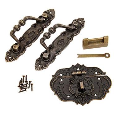 Imagem de Gabinete de mobiliário Puxador de tração + 1 pc Antique Bronze Jewelry Caixa de Jóias Chinês Fechadura Antiga e 1 Pc Caixa Latch Hasp Acessórios Retro Hardware YYDFPIIA