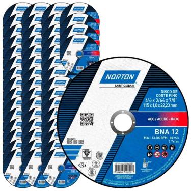 Imagem de Disco de Corte para Metal e Inox 4.1/2 POL BNA 12 Kit com 50 Unidades 