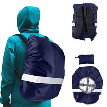 Imagem de Mochila de chuva Frelaxy de alta visibilidade com tira reflexiva 100% à prova d'água ultraleve capa de mochila, bolsa de armazenamento, tira de fivela cruzada antiderrapante, para caminhadas, acampamento, ciclismo, ao ar livre, viagens, Midnight Blue with Reflective Strip, L (For 35L-50L backpack)