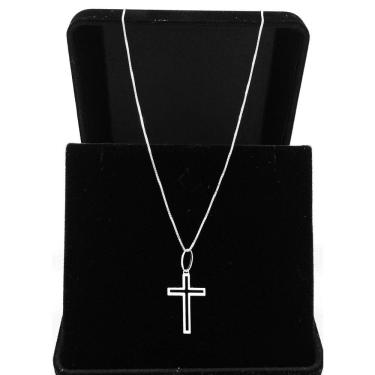 Imagem de Corrente Cordão Prata 925 Masculina 70cm Pingente Crucifixo
