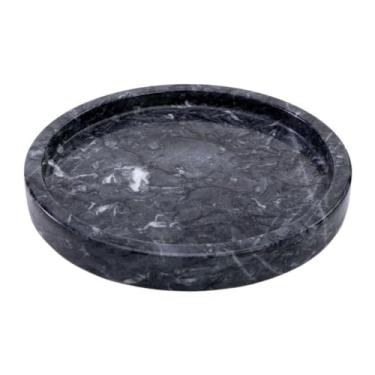 Imagem de Bandeja 25cm Redonda de Mármore na cor Chumbo para Servir Petiscos e Decorar