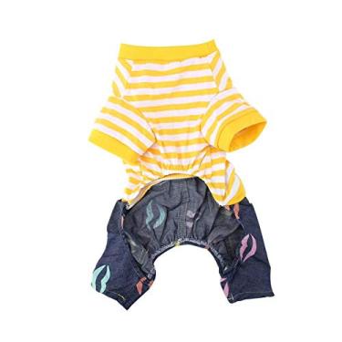 Imagem de Pijama de animal de estimação, padrão listrado de pijama de gato para gatos para cachorro para fantasias para filhote de cachorro(Tiras amarelas e brancas, eu)
