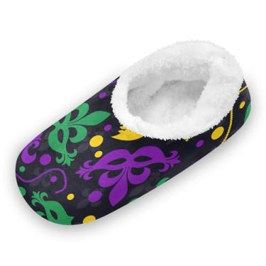 Imagem de CHIFIGNO Sapatos de casa com textura de cor mexicana para mulheres, chinelos masculinos tamanho 11, chinelos de quarto femininos M-XXL, Carnaval Conceito de Mardi Gras, Large