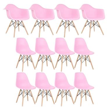 Imagem de Kit 4 Cadeiras Com Braços + 8 Cadeiras Rosa Claro