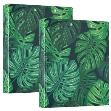 Imagem de Fichários de caderno de 3 anéis, fichários de caderno de 3 cm com bolsos, pacote de 1/2 fichários escolares, 200 folhas, padrão de plantas tropicais