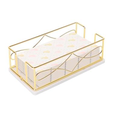 Imagem de Winmien Porta-guardanapos com base de mármore, dispensador de papel de toalha de convidado independente para mesa, suporte de guardanapo de metal moderno, ideal para todas as penteadeiras de banheiro de cozinha, acessórios de decoração de cozinha (ouro)