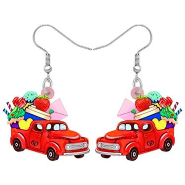 Imagem de RAIDIN Brincos de acrílico para o dia dos namorados, presentes para ela, doce caminhão vermelho, brincos de gancho, joias para mulheres, meninas, decorações de festivais, Medium, Acrílico, Sem pedra