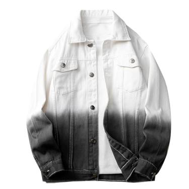 Imagem de Jaqueta jeans masculina color block degradê jaqueta jeans manga comprida com botão simples, Preto, XX-Large