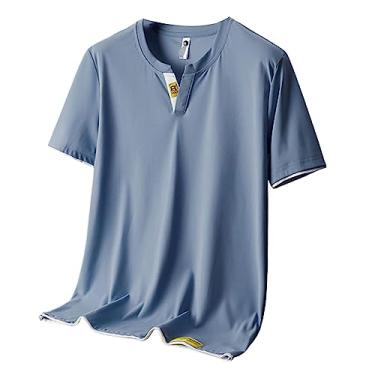 Imagem de Camiseta atlética masculina de manga curta, respirável, fina, lisa, lisa, secagem rápida, gola V, Azul claro, 4G