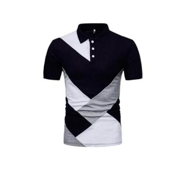 Imagem de BAFlo Nova camiseta masculina de manga curta patchwork tamanho europeu, Azul marinho, M