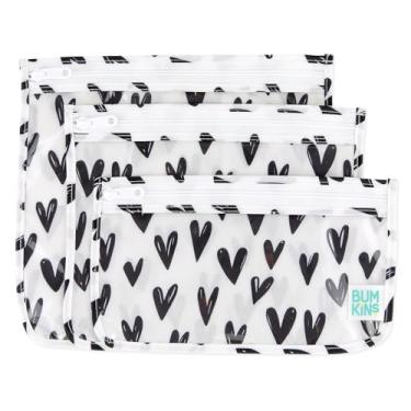 Imagem de Bumkins Necessaire aprovada pela TSA, bolsa de viagem, bolsa com zíper, sem PVC, sem vinil, lado transparente, conjunto de 3 corações