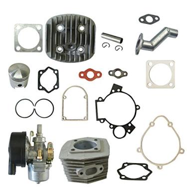 Imagem de awtetpje Kit de pistão de cabeça de cilindro de 47 mm (1,85 pol.) com carburador para motor de bicicleta motorizado de bicicleta de 66cc 80cc 2 tempos
