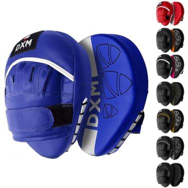 Imagem de DXM SPORTS Almofada de boxe Muay Thai para treinamento – Luvas de foco ajustáveis e curvas para karatê Taekwondo Kickboxing Kick Pads Equipamento de boxe para equipamentos de reserva, MMA (azul e