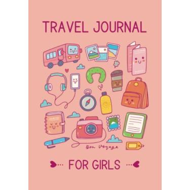 Imagem de Diário de viagem infantil para meninas: meu diário de viagem para crianças com instruções para registrar suas aventuras divertidas durante férias e viagens. Capa rosa kawaii