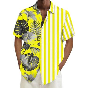 Imagem de Camisa masculina casual solta manga curta praia manga longa camisa social masculina, Amarelo, G