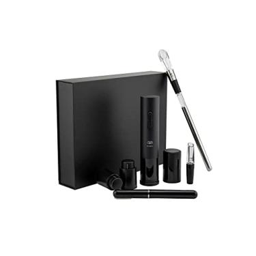 Imagem de AVERA Exlclusivo Conjunto de acessórios para vinho de 9 peças com estojo de luxo (inclui saca-rolhas elétrico, vareta de refrigeração 3 em 1 e mais...) Presente, festa, vinho, cava, minimalista Black