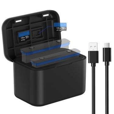 Imagem de EnyMoke Carregador de Bateria Rápido para Insta360 X4, Estação de Armazenamento com 2 Canais, Cabo USB e Compartimento para Cartão SD